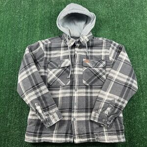 Mountain Ridge Hoodie Men's Large Gray Plaid Sherpa Lined Flannel Polyester